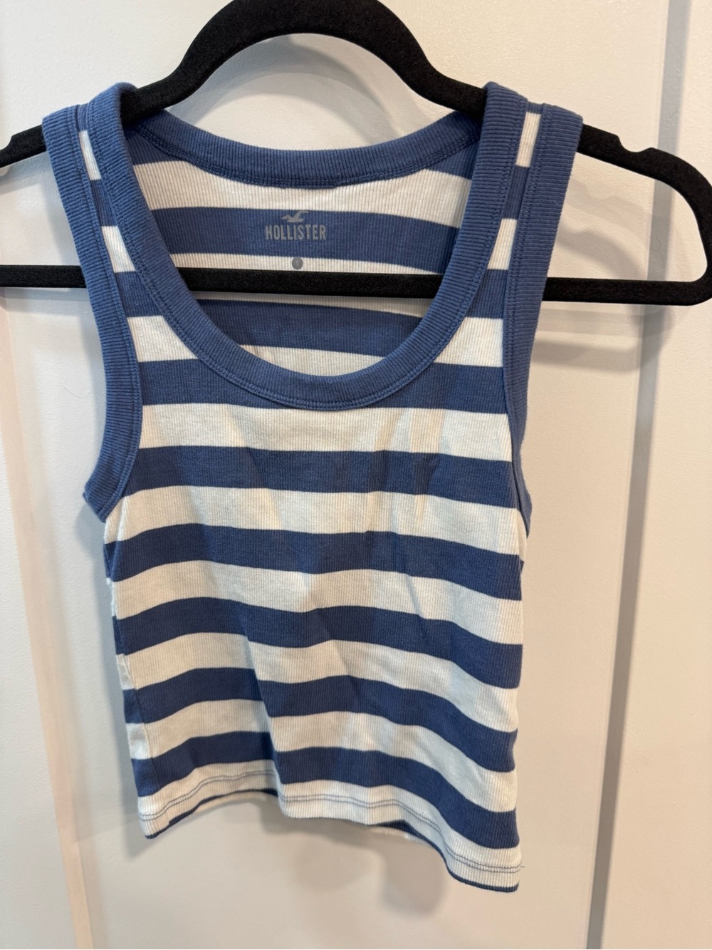Hollister Blue and White Striped Ribbed Tank S